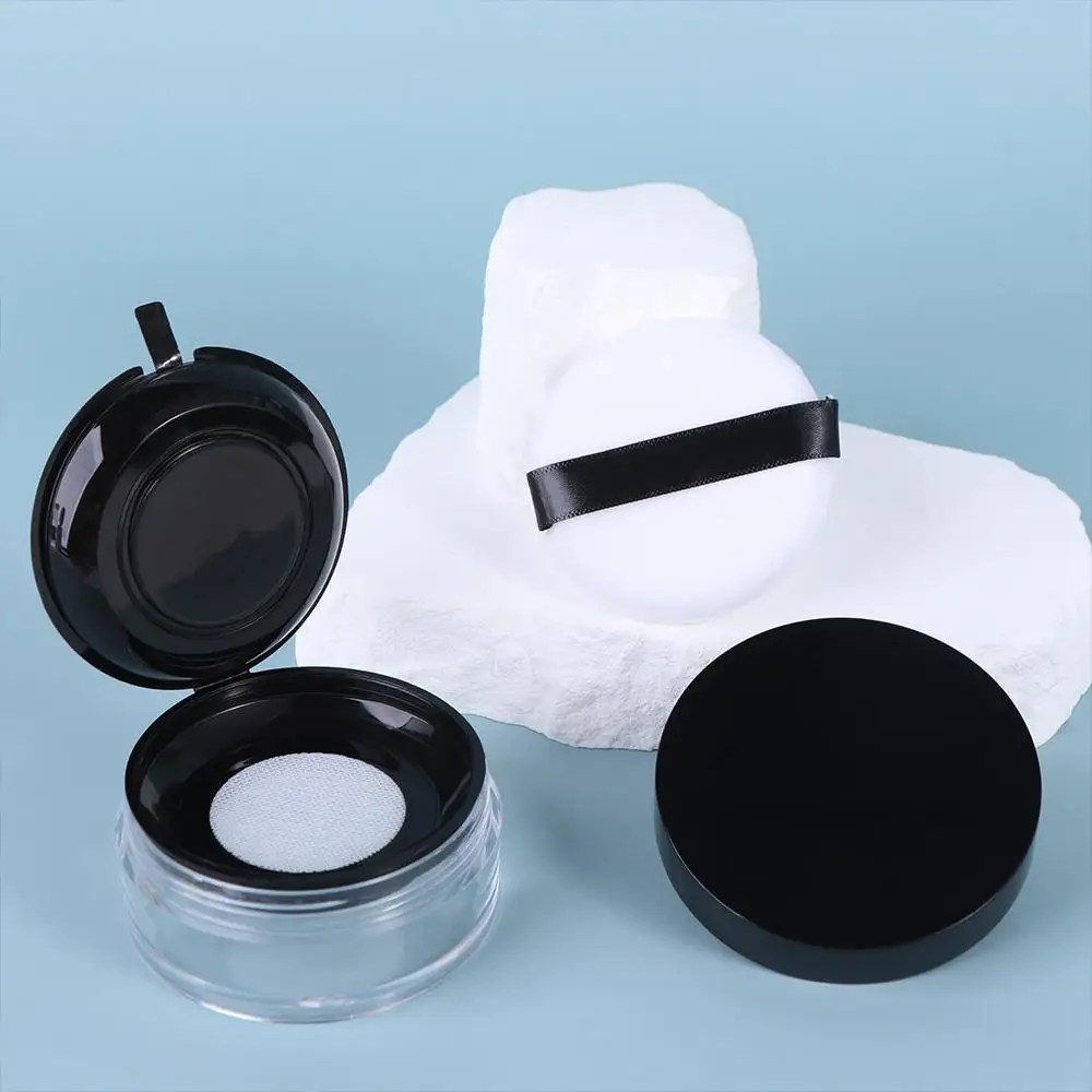 Puderförmige Kuchenbox mit Puffsieb, tragbares Reise-Make-up-Glas, loser Pudertopf, leeres Puderetui, Kunststoff-Kosmetikbehälter
