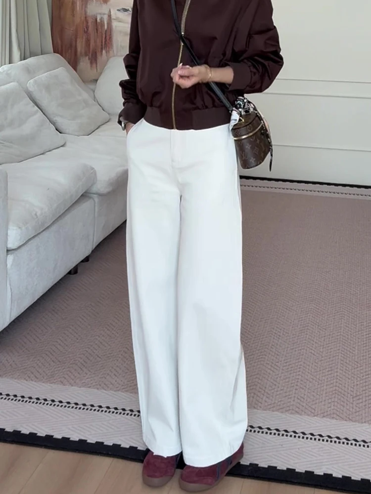 

Корейские прямые повседневные брюки с высокой талией, женские удобные широкие белые утягивающие брюки больших размеров на осень