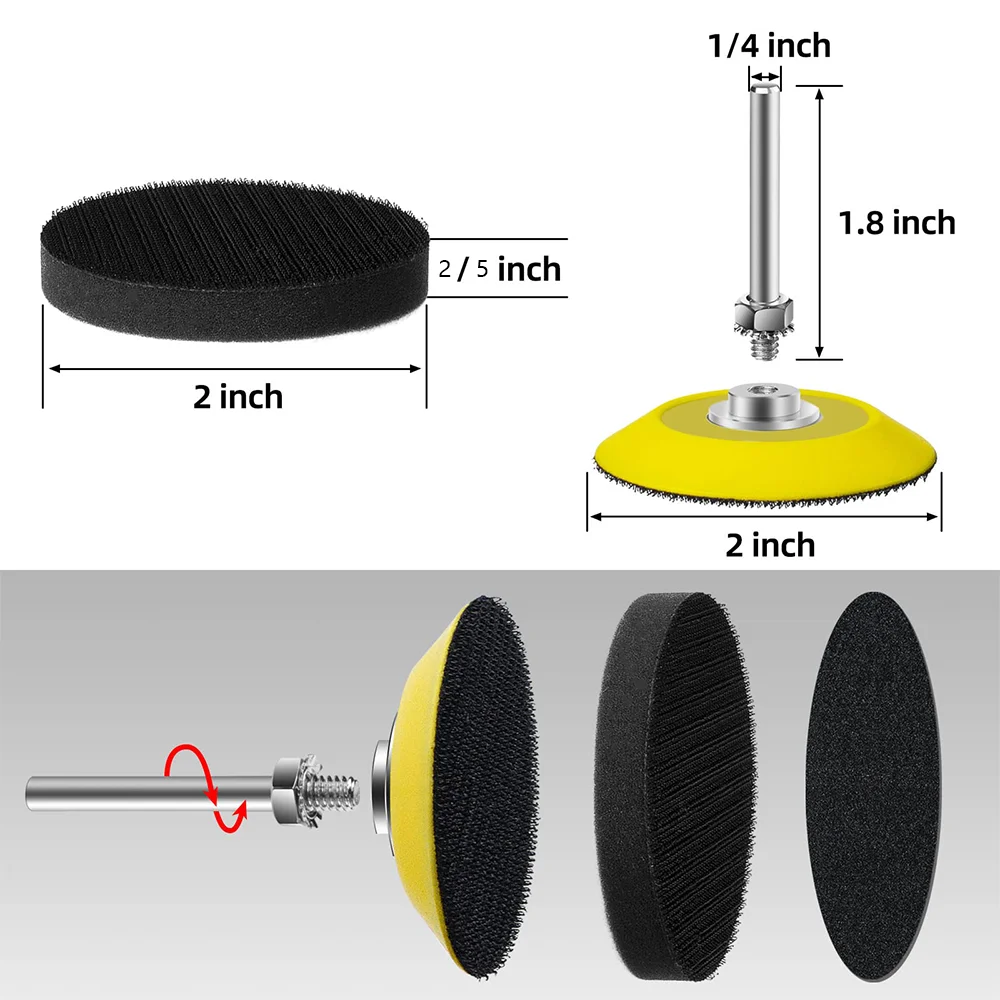 2Inch Sanding Discs 3-104 Pcs Sandpaper Assorted 80-7000 Grits with 1/4” Shank Backing Plate and Hook & Loop Foam Buffering  Pa
