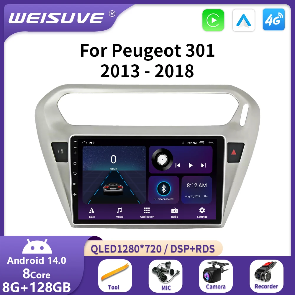 

Android 14 For Peugeot 301 Per Citroen C-Elysee CElysee 2012 - 2016 Car Radio Multimedia Player GPS Navigation Touch Screen DVD
