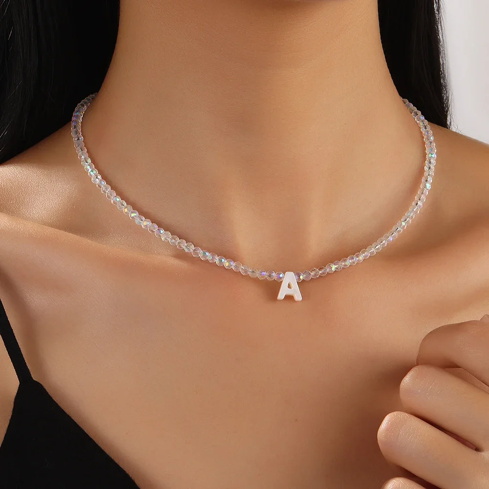 

Женское ожерелье с прозрачными бусинами в богемном стиле и подвеской с 26 инициалами, 2025 г., модный и милый ювелирный подарок