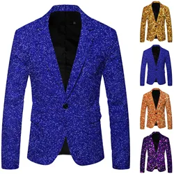 Giacca Blazer impreziosita con paillettes oro lucido giacca da uomo Nightclub Prom Suit Blazer Costume da uomo Homme Stage Clothes per cantanti