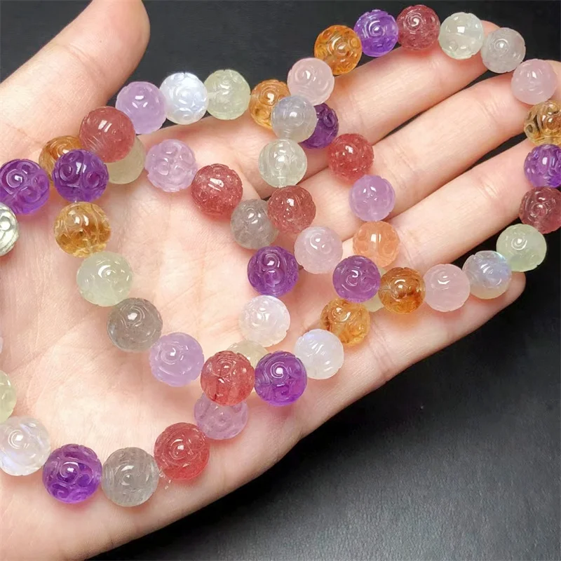 

Natural Crystal Mosaic Bead Bracelet Women Healing Gemstone Crystal Strand Bangles Lovers Jewelry Gift 1PCS 10MM