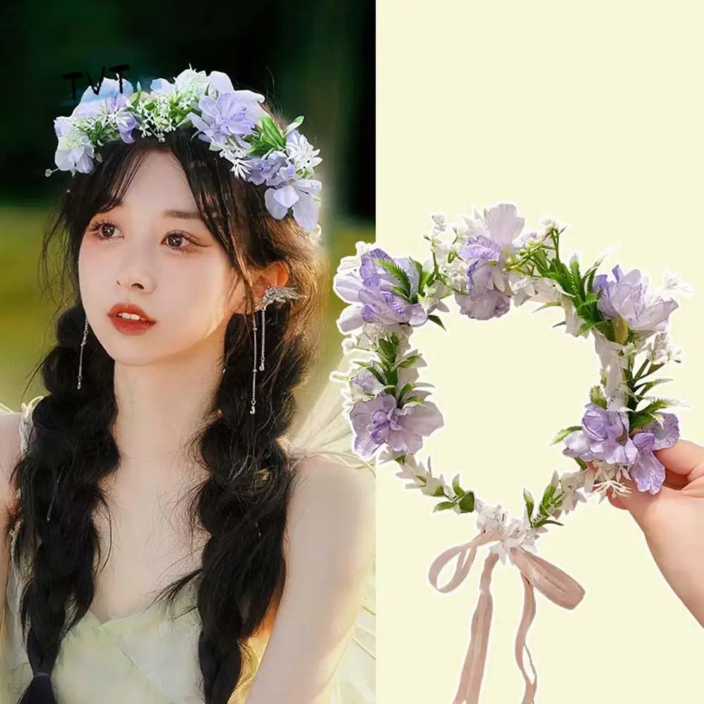 

Bohemia Style Bride Garland Simulation Flower Hair Ornaments Flower Hair Hoop Adjustable Headwear Wedding Headwear