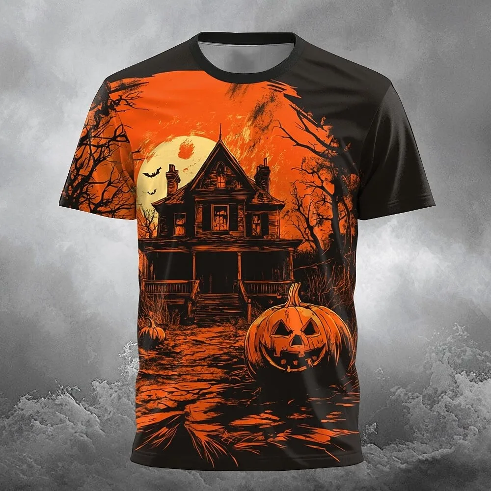 Pumpkin Graphic 3D Print Men's Women's T-Shirt Halloween Theme Family Party Short Sleeve Tees Oversize Round Neck Unisex Clothes