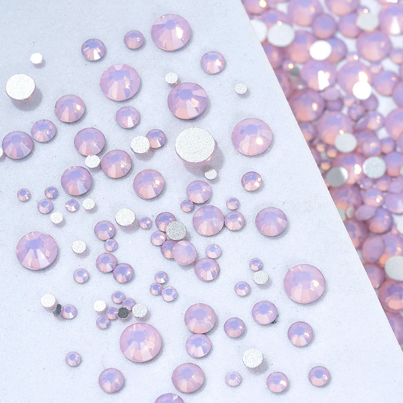 QIAO SS4-SS30 Pink Opal/Blue Opal/Green Opal Non Hotfix Rhinestone Flatback Round Glue On Rhinestones DIY Nail Art Decorations