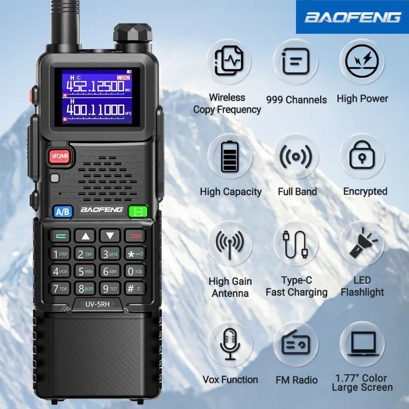 Baofeng UV5RH-MAX تمديد 10 واط عالية الطاقة زر واحد تردد زوج قطعة الطيران سوبر طويل عمر البطارية راديو خارجي