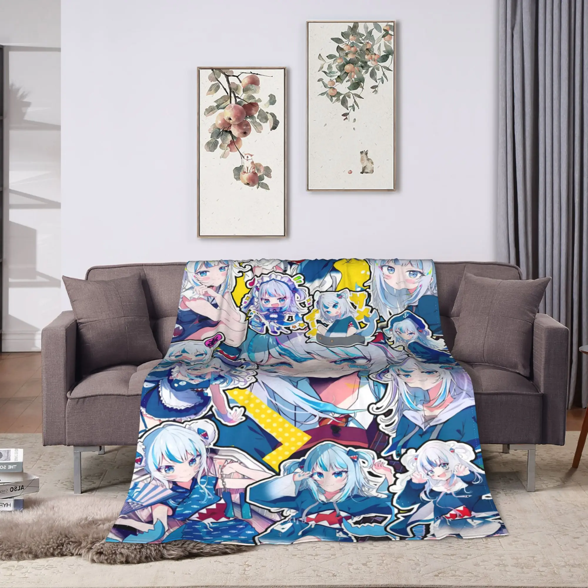 Gawr Gura Burst Collage Soft Warm Blanket  Children Plush Bedding Throws Fashion Outdoor Flannel Bedspread Sofa Bed Cover