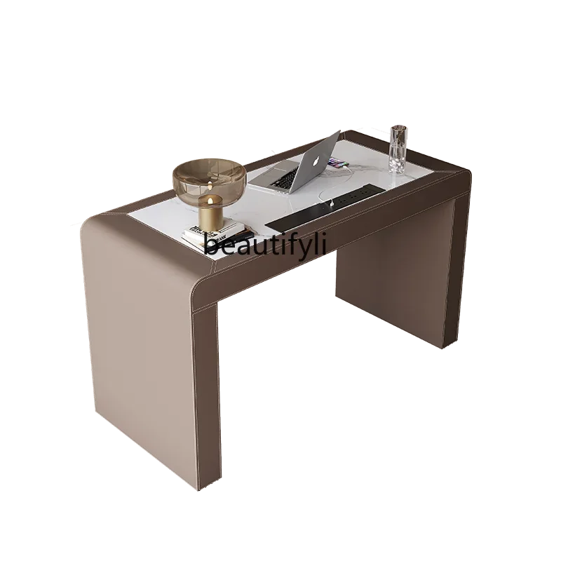 

Saddle leather desk Premium sensitive rock slab computer desk Home study Writing desk53
