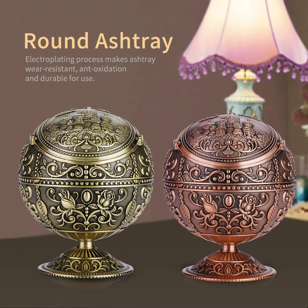Ashtray Ball Vintage Art Craft Ashtray Metal Round Ball Stamped Pattern Gift Decoration Round Ball Ashtray Metal Ashtray Ball