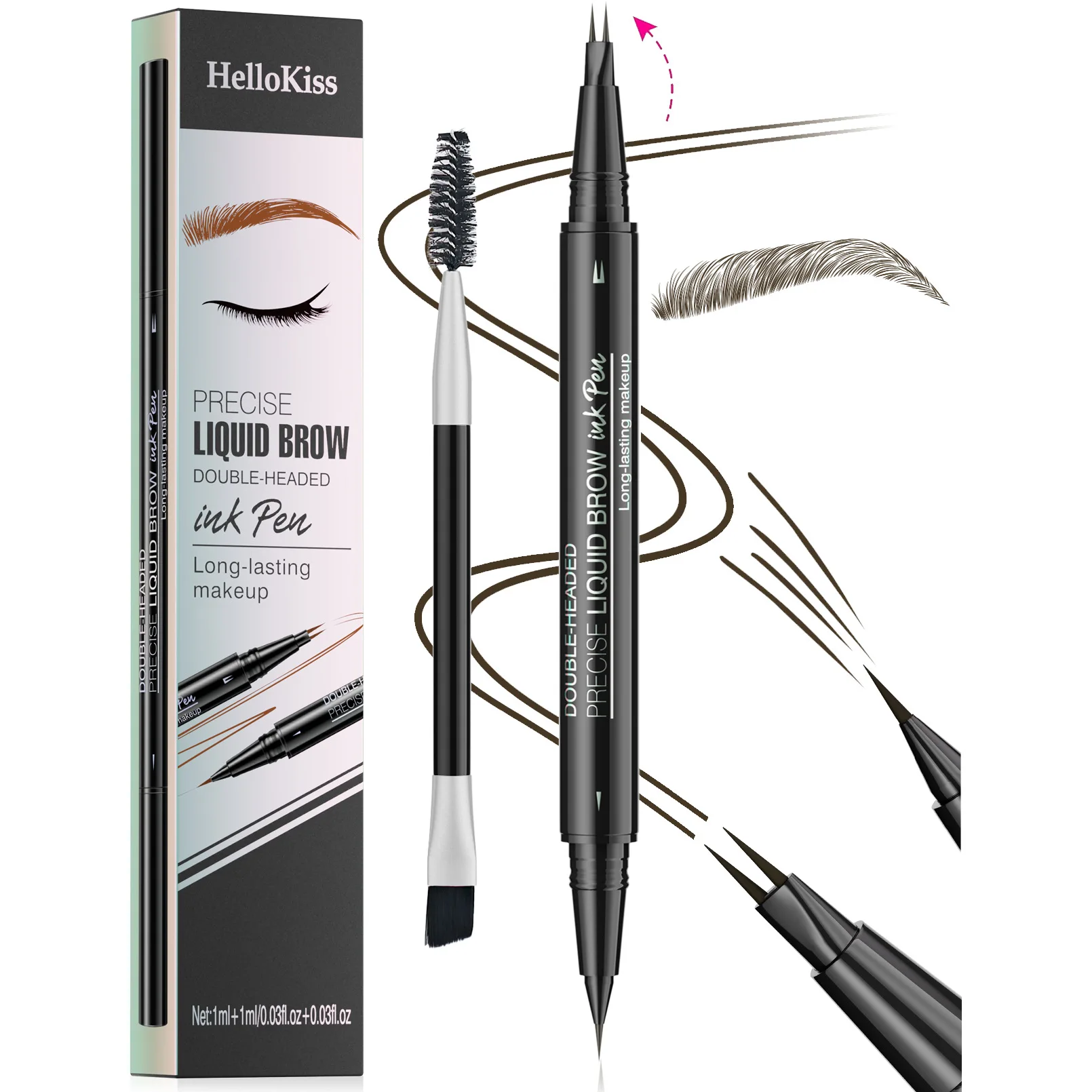 Dual-Ended Forked Tip Eyebrow Pencil with Brush 2-in-1 Waterproof and Smudge-Proof Double-headed 2in1 Eyebrow Pencil Liquid