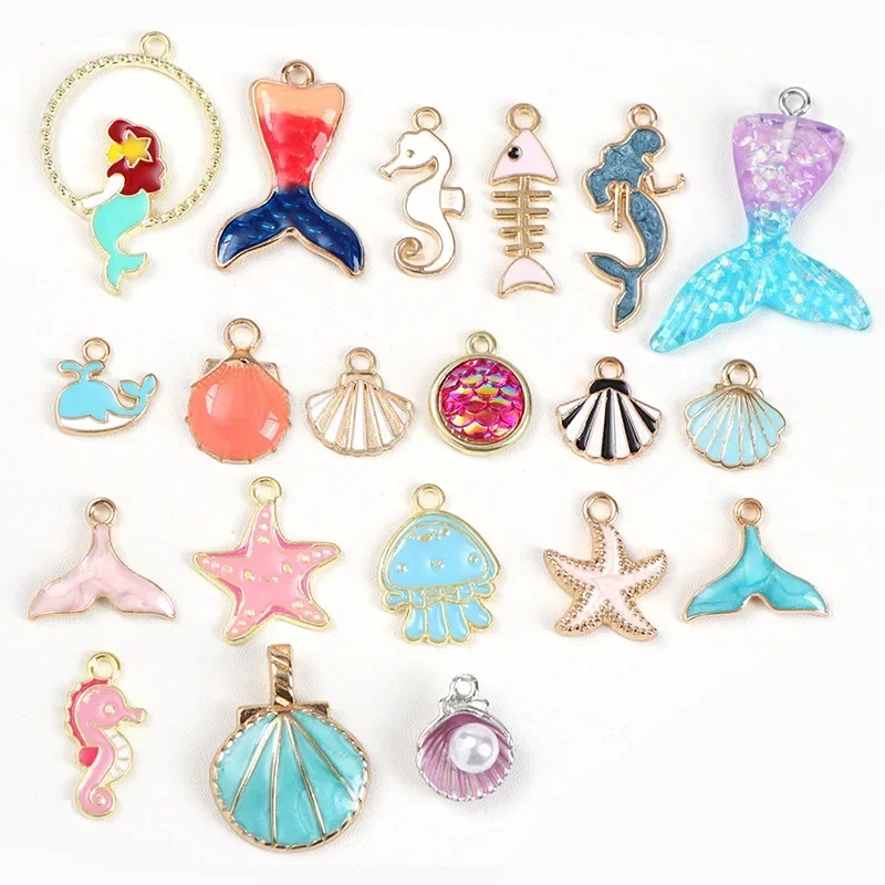 

Mermaid Starfish Pearl Shell Girl DIY Children's Bracelet Ocean Drop Oil Accessories Necklace Pendant
