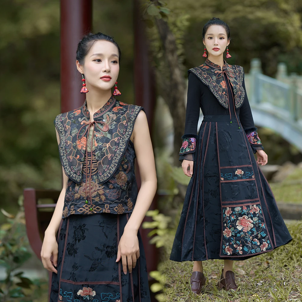 Heavy Embroidery Cloud Shoulder Shawl Short Stand Collar Han Su Improved Versatile Outerwear Coat Drape Commute Style Silk Linen