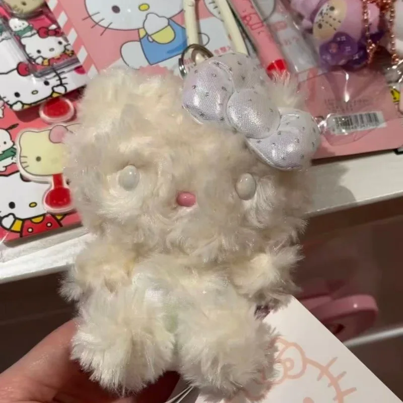 พวงกุญแจตุ๊กตาเฮลโลคิตตี้ขนฟูสีขาวแบบอเมริกัน ของเล่นตุ๊กตาแมวคิตตี้สำหรับกระเป๋าเป้สะพายหลัง