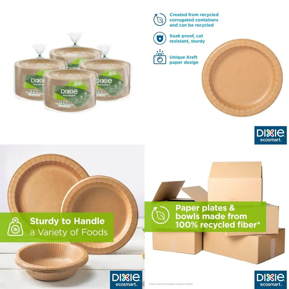 

Экологичные бумажные тарелки из 100% переработанного волокна, 8,5, 500 шт., 125 тарелок в упаковке, всего 4 упаковки, оптовая одноразовая посуда