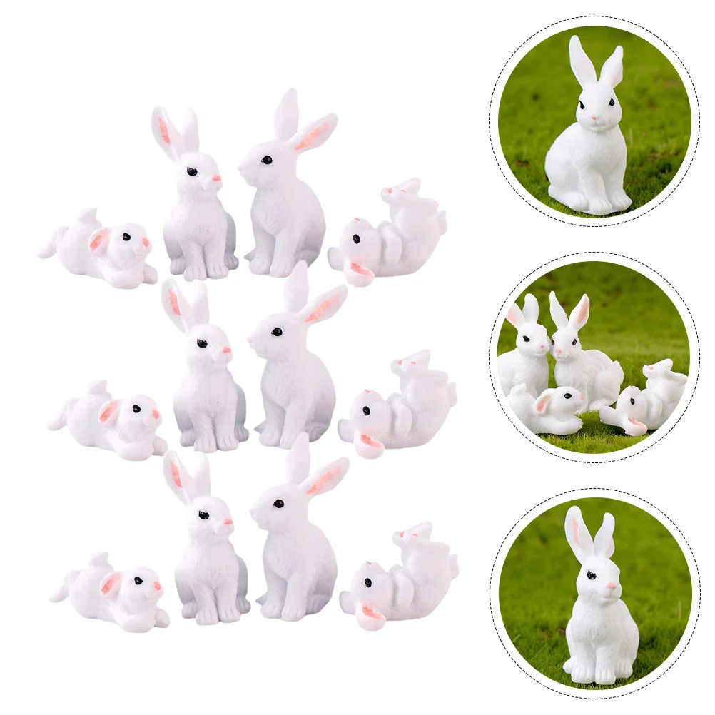 12 Pcs Lucky Rabbit Miniature Ornament Decor Toy Micro Landscape Toys Resin Small Bunny Garden Tiny Decoration Parent-child