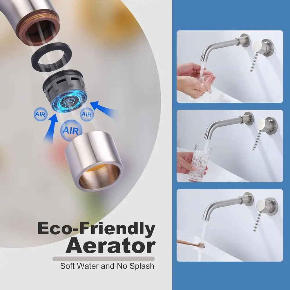 صنبور تثبيت على الحائط من النيكل المصقول بمقبض واحد مع صنبور دوار وصمام خشن #4