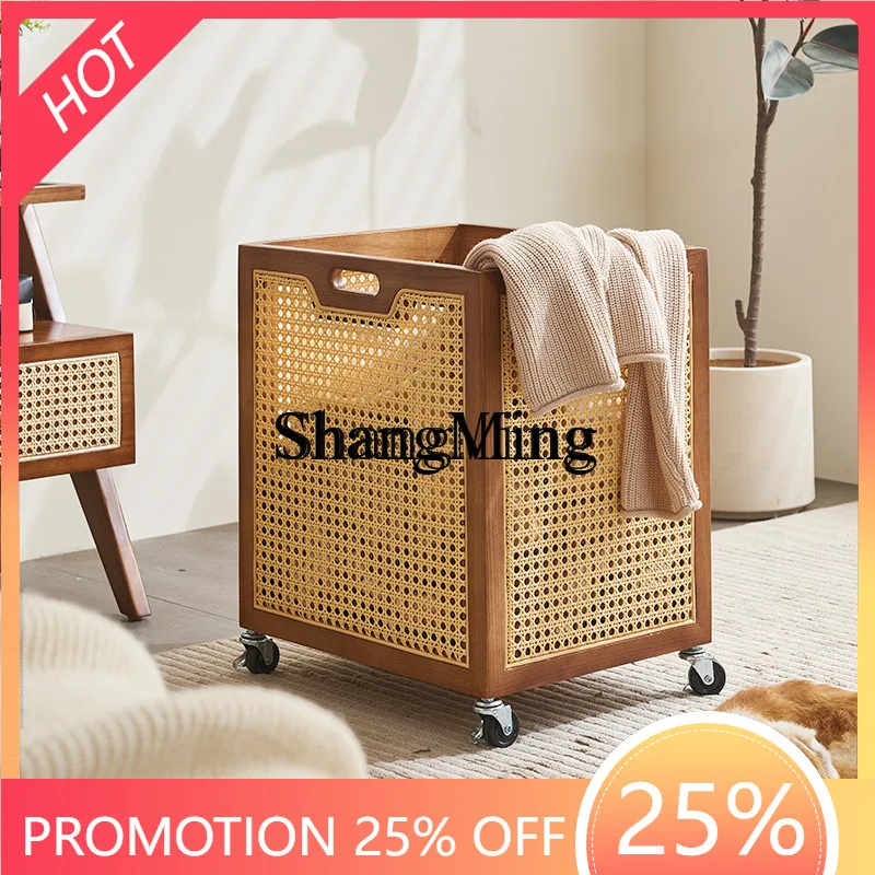 

Корзина для хранения из массива дерева и ротанга в винтажном стиле для дома, для ракеток для бадминтона, ковриков для йоги, фитнес-оборудования, с колесиками