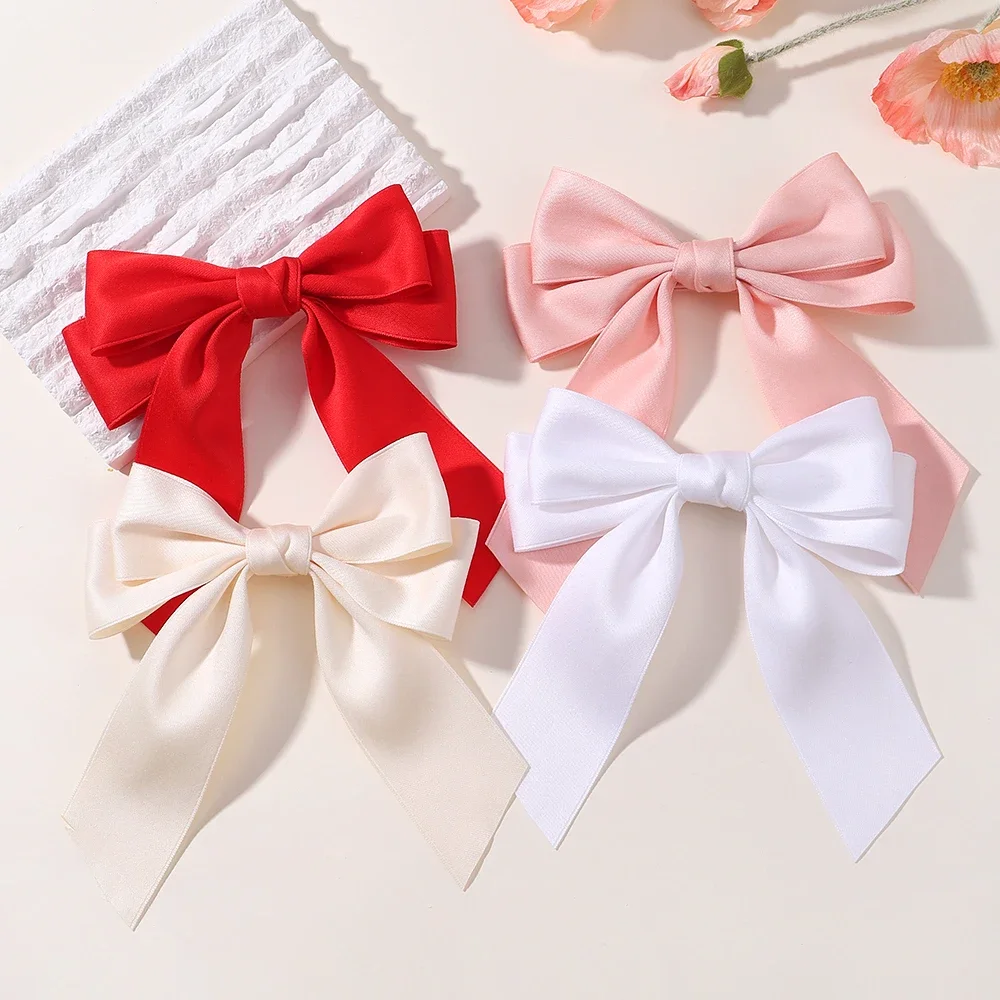 ขายส่ง 1 ชิ้น/ล็อตผู้หญิง Bows Hairclip สีทึบ Cheer Bow Barrettes สําหรับสาว Ins Academic สไตล์ Hairgripes สําหรับผม Headwear