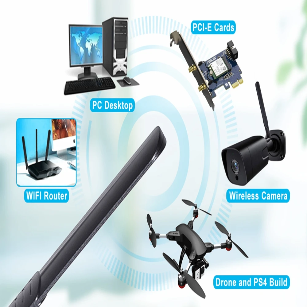 Superbat 2 peças 8dbi 2.4ghz 5ghz antena wi-fi de banda dupla RP-SMA macho para roteador wi-fi placa de rede sem fio adaptador usb segurança ip