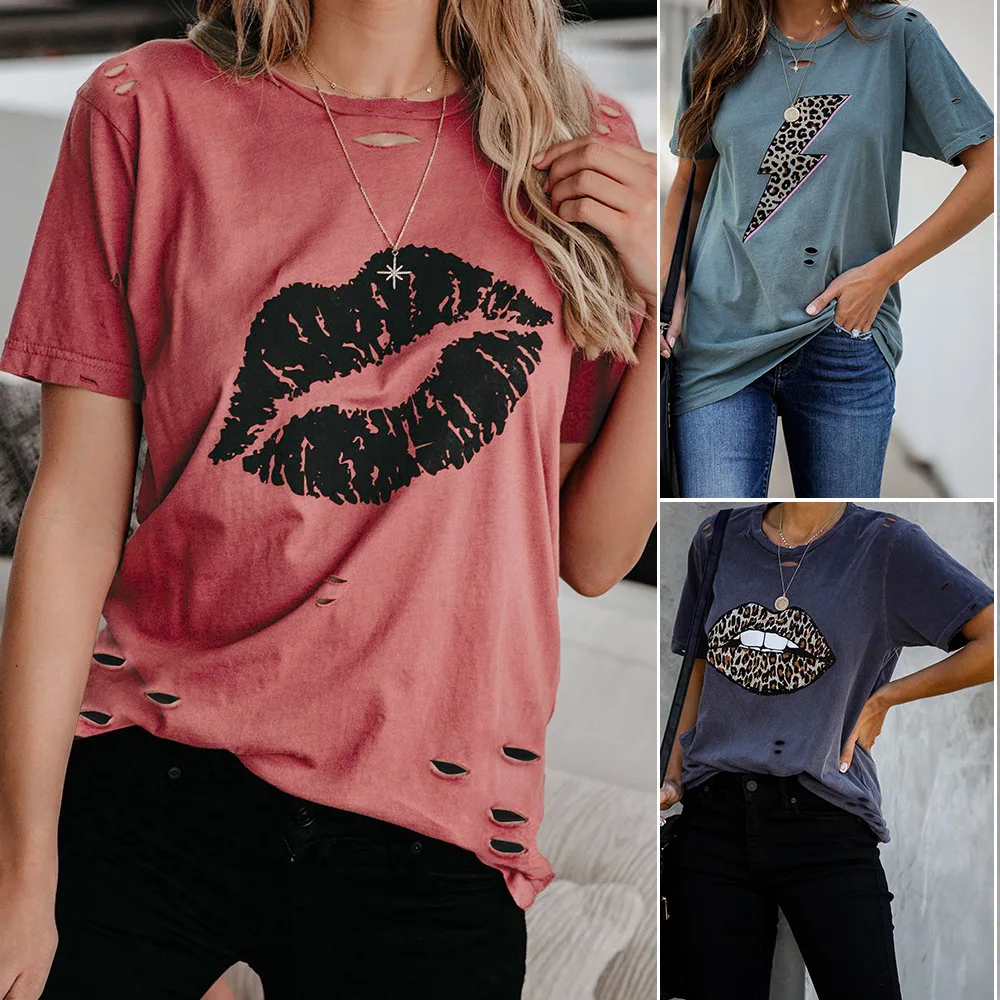 Women's Casual Print T-irt round Ne ort Sve Regular Fit Polyester Summer Top for Ages 49 And above LC253479