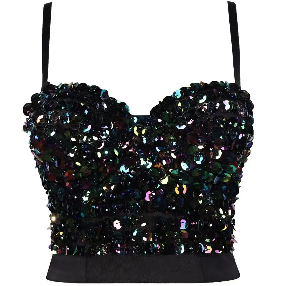 

French three-dimensional bra outer wear colorful sequins fishbone bra inner tight slimming camisole