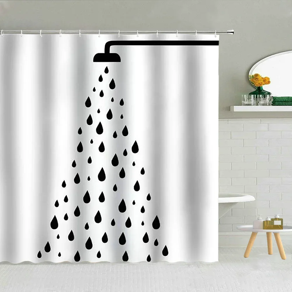 Simple Black White Raindrop Shower Curtain Geometry Water Droplets Pattern Polyester Fabric Bathroom Hanging Curtains Home Decor