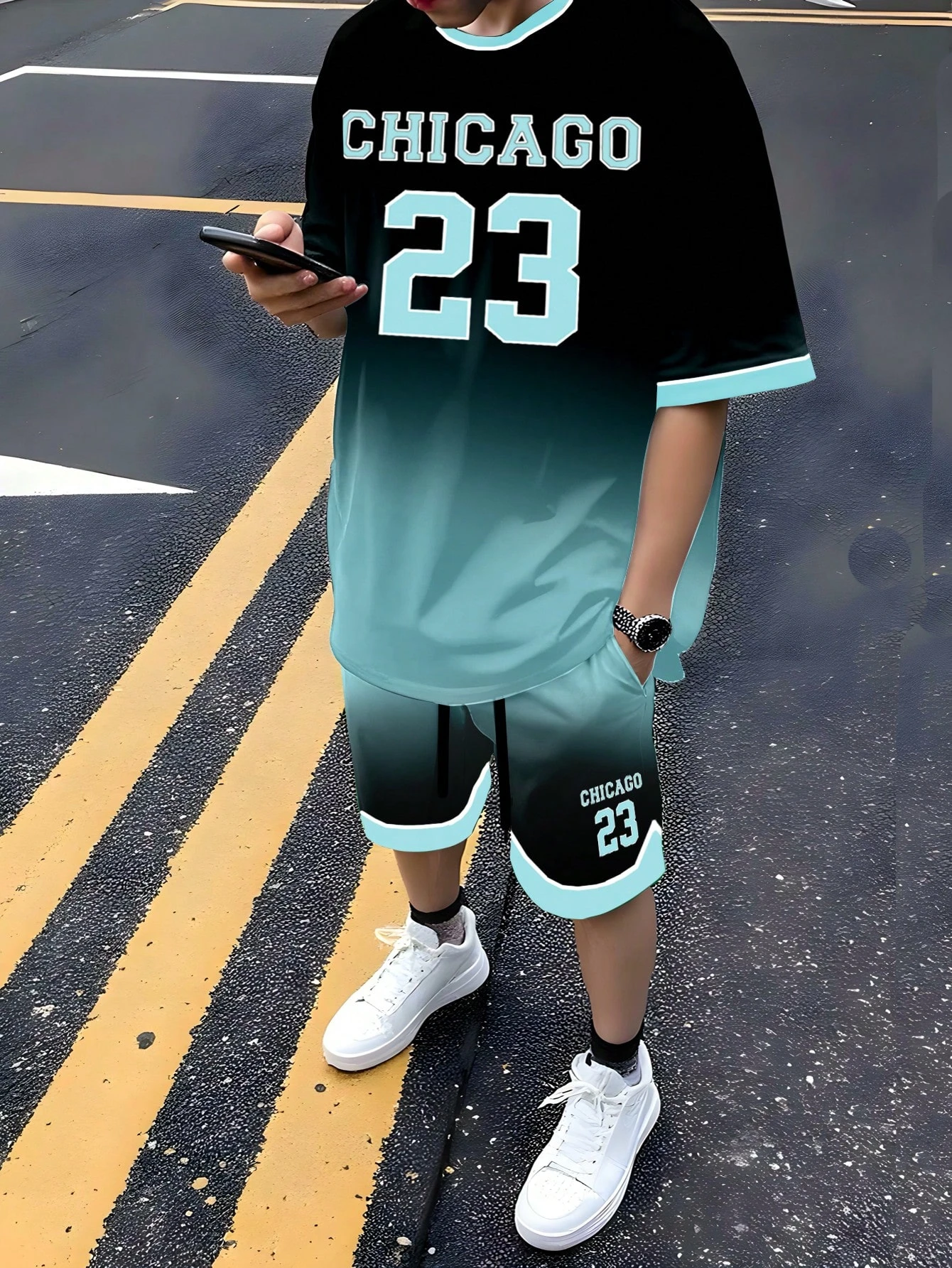 Men's Sports Short Sleeve Top Shorts Set Plus Size Breathable Basketball Sports Clothing Letter Print T-shirt Shorts 2-piece Set - Image 4