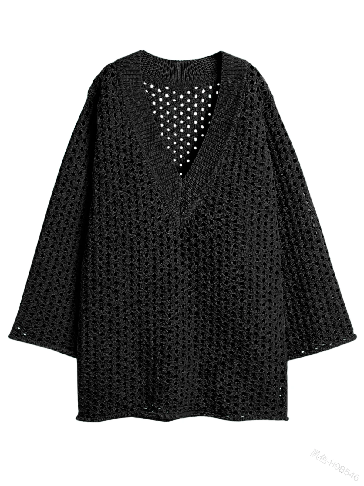 Mini robe à col en V pour femmes, évider au crochet, vêtements de plage, robe de vacances, tricots respirants, manches longues