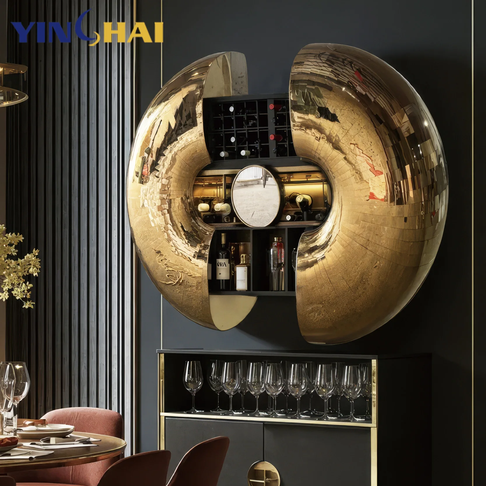 Unique Stretchable Wall-mounted Bar Cabinet on Wall Villa Hotel Dining Living Room Home Bar Wall Rack Wine Storage Cabinet
