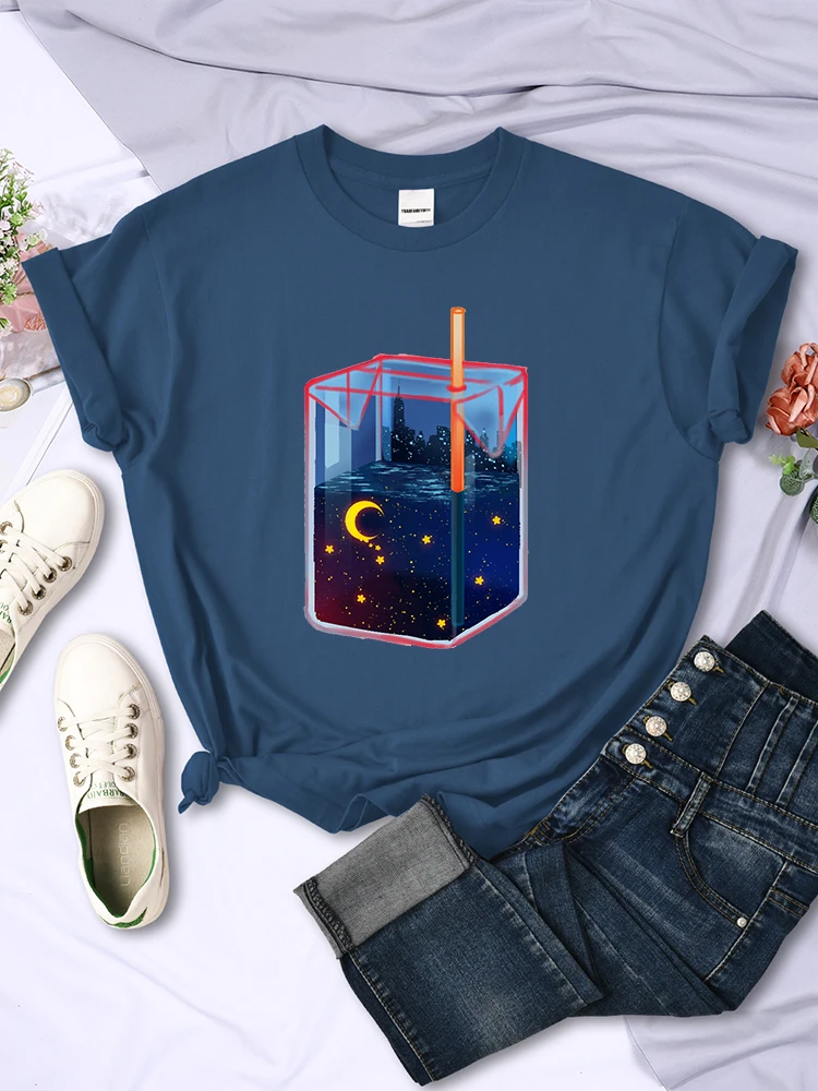 Starry Sky Drink Box Street Print Womens Tshirts Hip Hop Oversize T-Shirt Fashion Summer Tops Simplicity Loose Female T Shirts