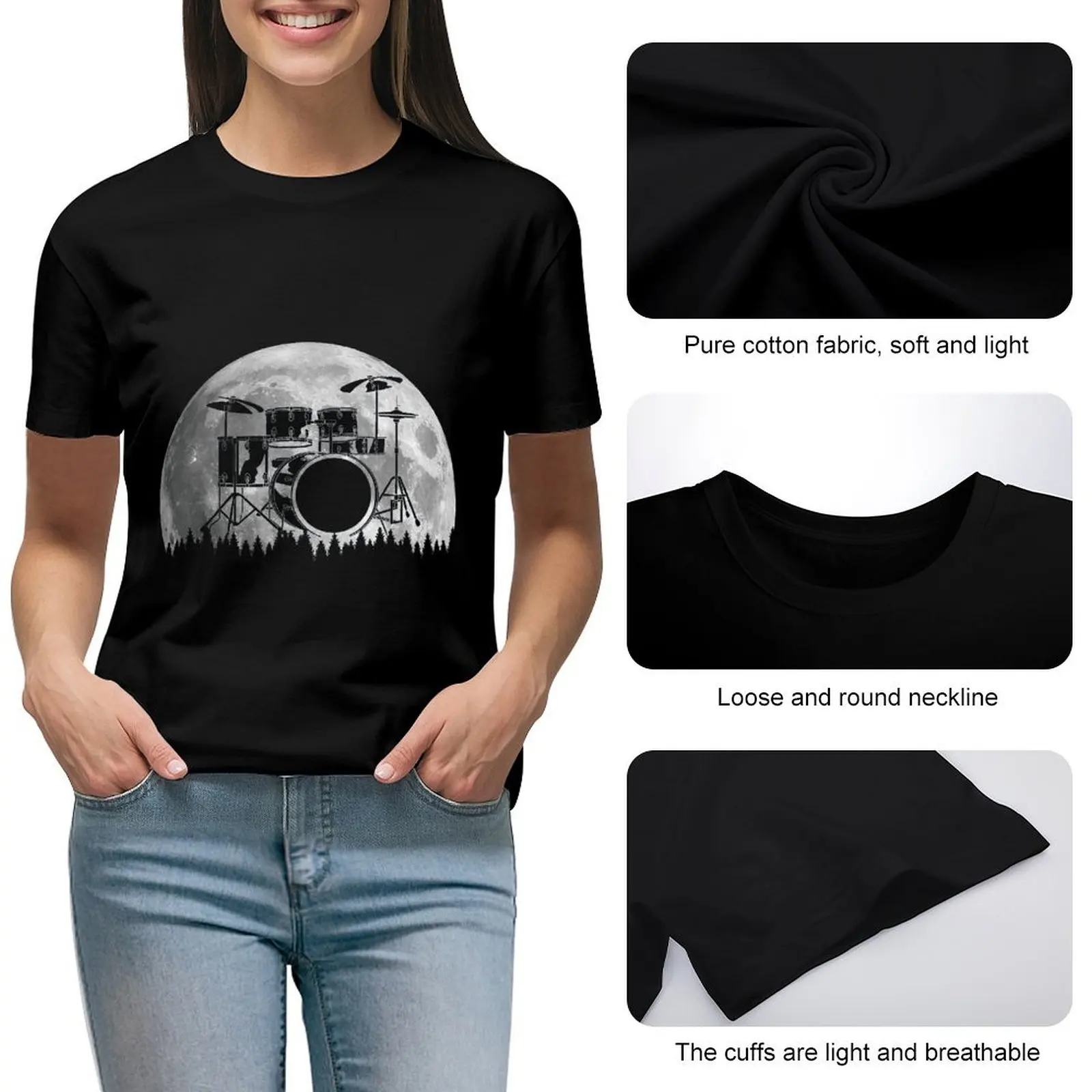 Drum Silhouette Musician Drummer Sci-Fi Style Drum Women Shirt Graphic Shirt Casual Short Sleeved Female Tee T-Shirt Size S-4XL