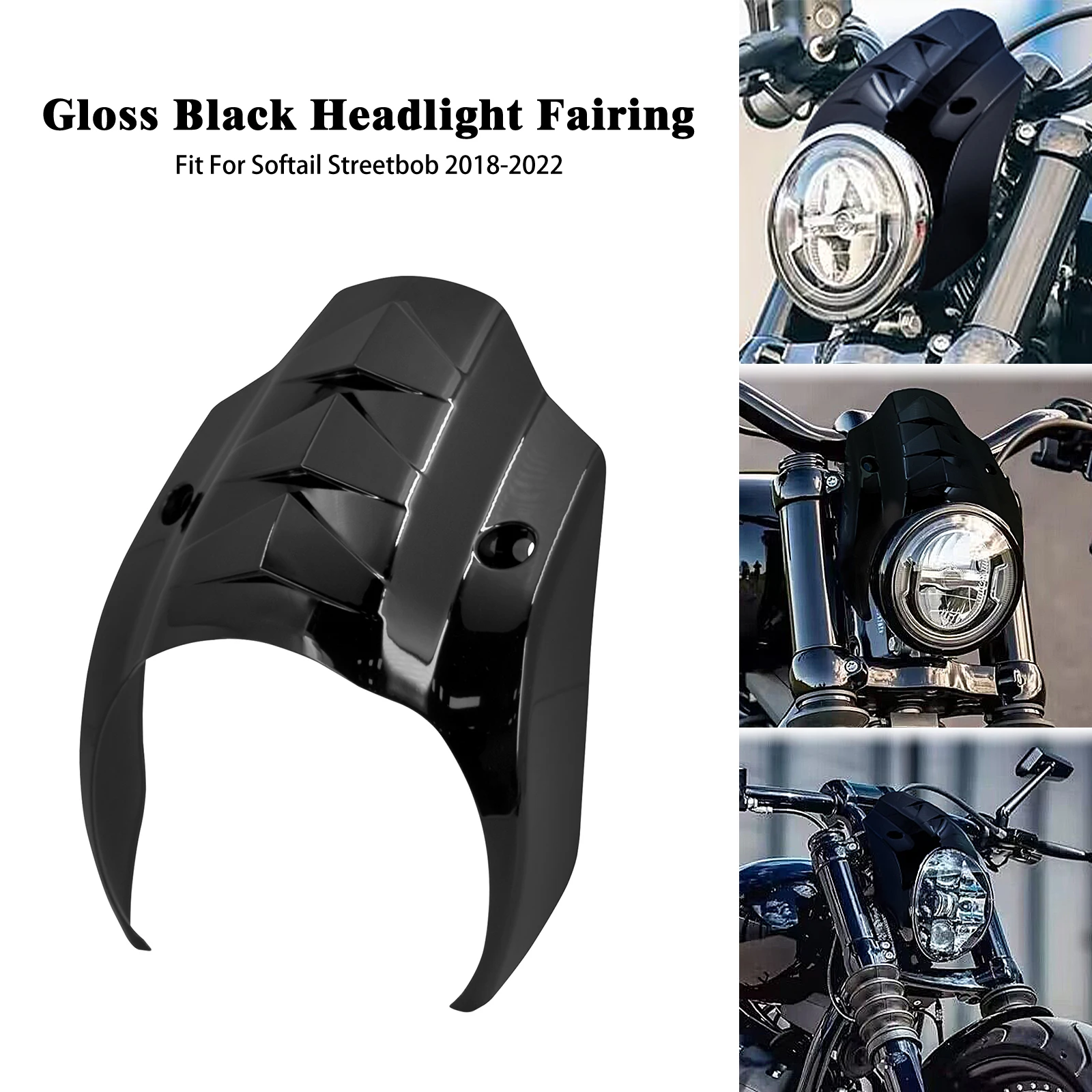 Motorcycle Gloss Black Front Headlight Fairing Headlamp Mask Cover For Harley Softail Street Bob FXBB	107 Models 2018-2020 21 22