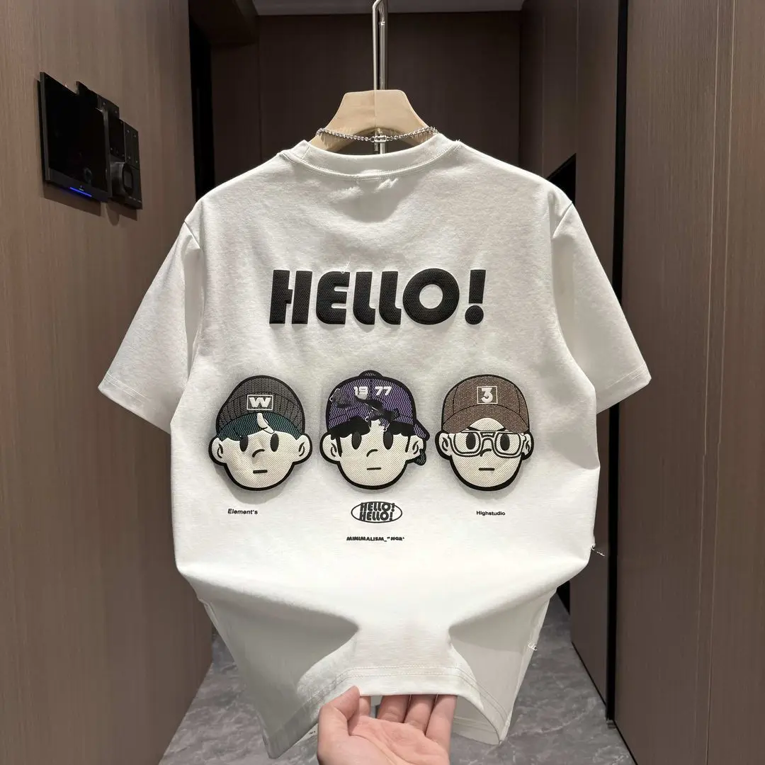 

summer new pure cotton short-sleeved T-shirt for men, trendy, versatile, casual, loose, Korean style, round neck, half-sleeved