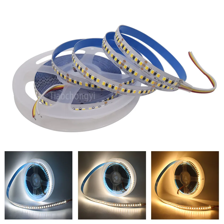 5m 2835 CCT LED strip light 2in1 chip Dual Color 180LEDs/m DC12V 24V 3000-6000k Temperature Adjustable Flexible LED Tape