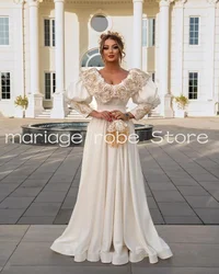 White Robe Long Evening Formal Dress for Women Luxury Pearls Beaded Puffy Long Sleeve Prom Gown albanische Kosovo 2024