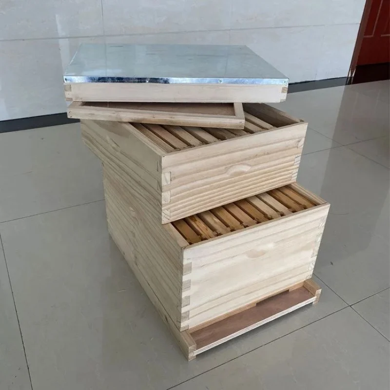 2-Tier Complete Langstroth Beehive 10 , Made Of Natural Wood, Starter Kit With Frames