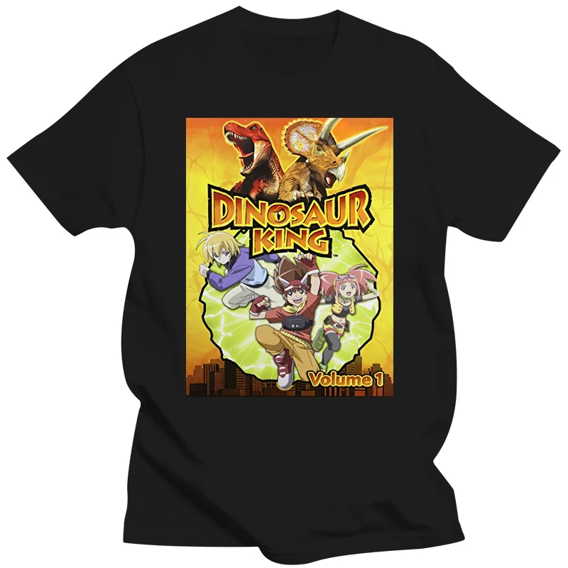 Hot 2019 Summer Men T Shirt Fashion Dinosaur King Anime Battle Card Worn Look Cool Geek T Shirt