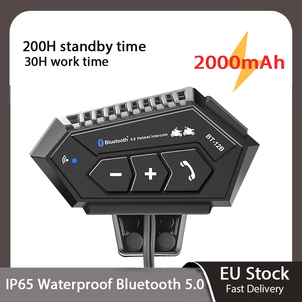 오토바이 헬멧 인터콤 헤드셋, BT-12B 방수 블루투스 헤드셋, 소음 감소, 무선 인터폰, 1 개, 2 개 