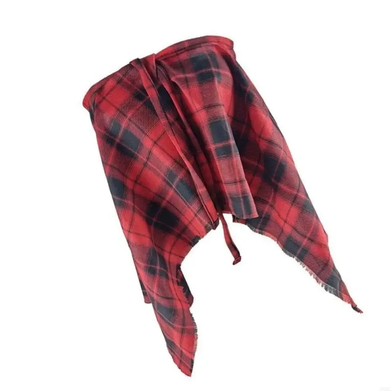 39BC Checekered A خط المئزر تنورة تراكب تنورة التعادل التستر ممزق تقليم غير النظامية التفاف نصف تنورة قميص موسع