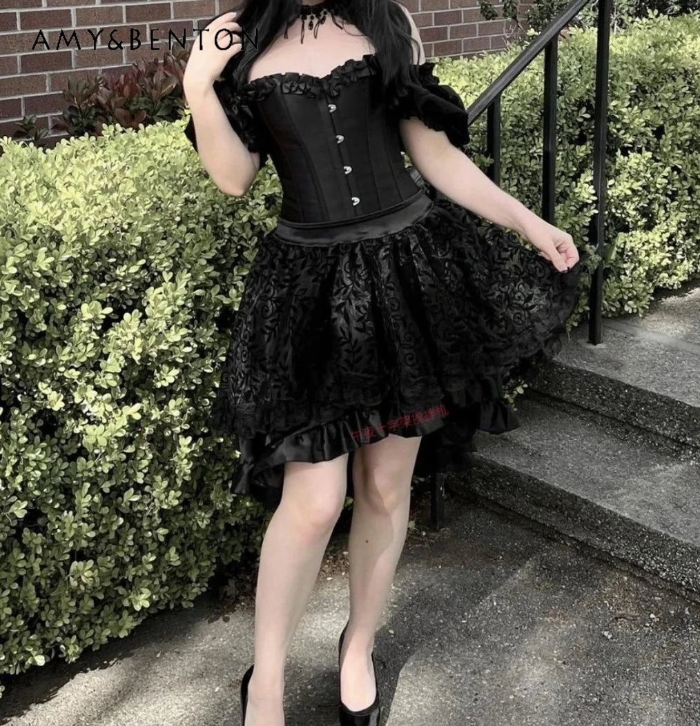 

Dark Gothic Medieval Court Irregular Front Short Back Long Skirt Ladies High-quality Versatile Lace Short Skirt