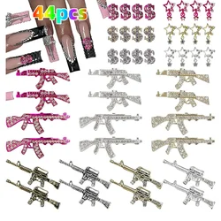 44PCS Gun Nail Charms Nail Art Rhinestone Alloy Gun Dollar Sign Star Nail Luxury Decor for Acrylic DIY Jewelry Nails Accessories
