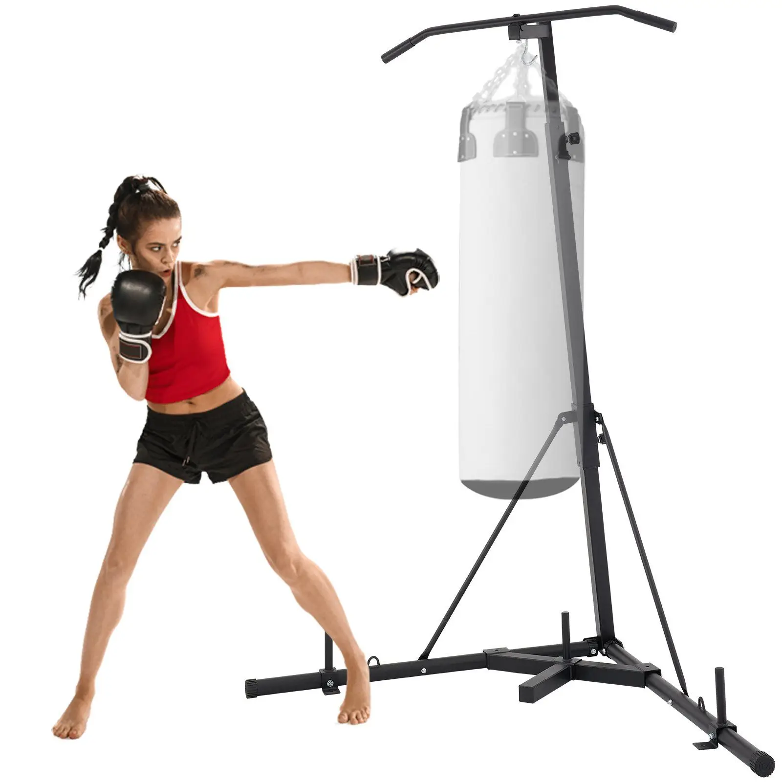 Foldable Boxing Bag Stand Steel Sandbag Home and Gym Fitness. 2 in 1 Heavy Bag Stand, Height Adjustable Punching Bag Stand,