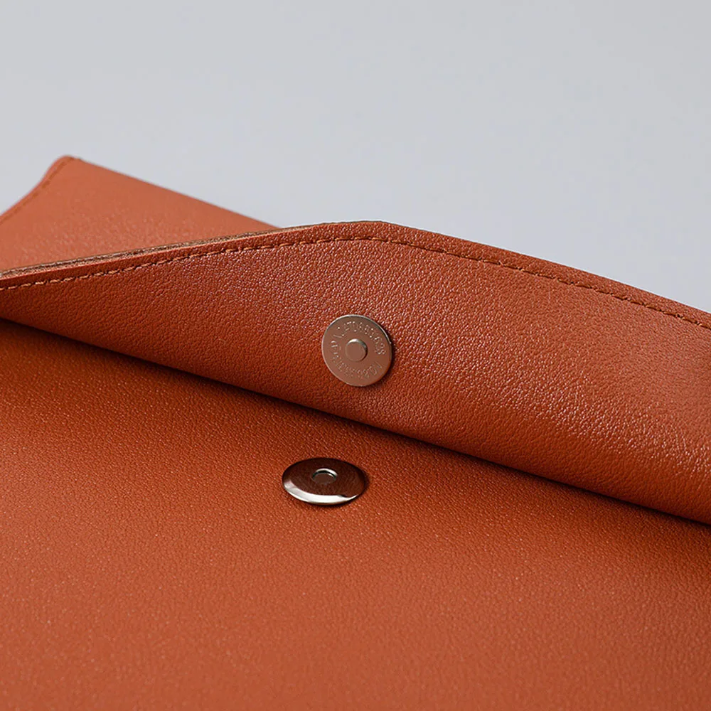 A4 File Pocket Dustproof Documents Pouch Faux Leather Snap Closure Business File Bag Large Capacity School Office Stationery