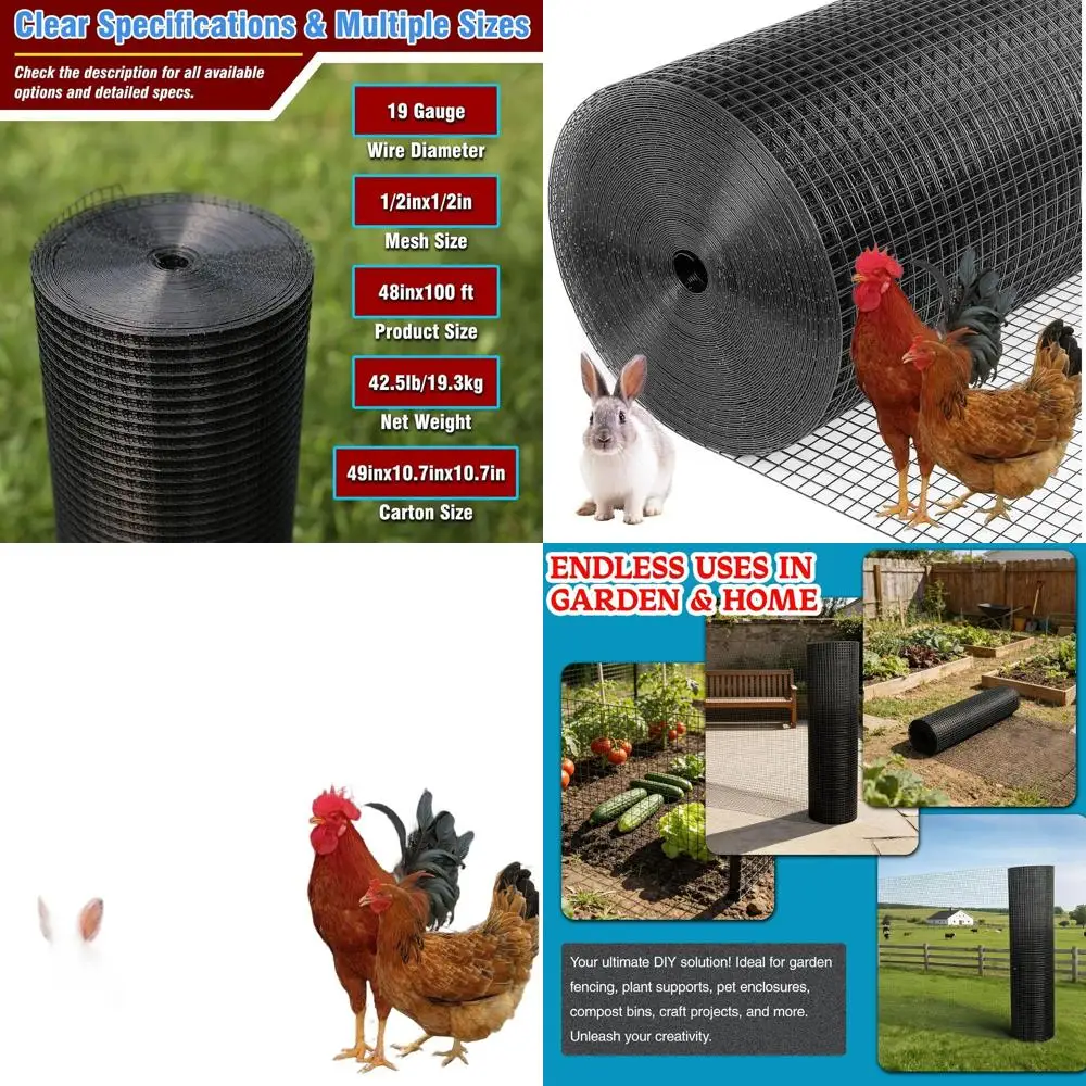 

Полудюймовая проволочная сетка для курицы 48x100 футов 19GA с черным ПВХ покрытием для ограждения птицы и кроликов