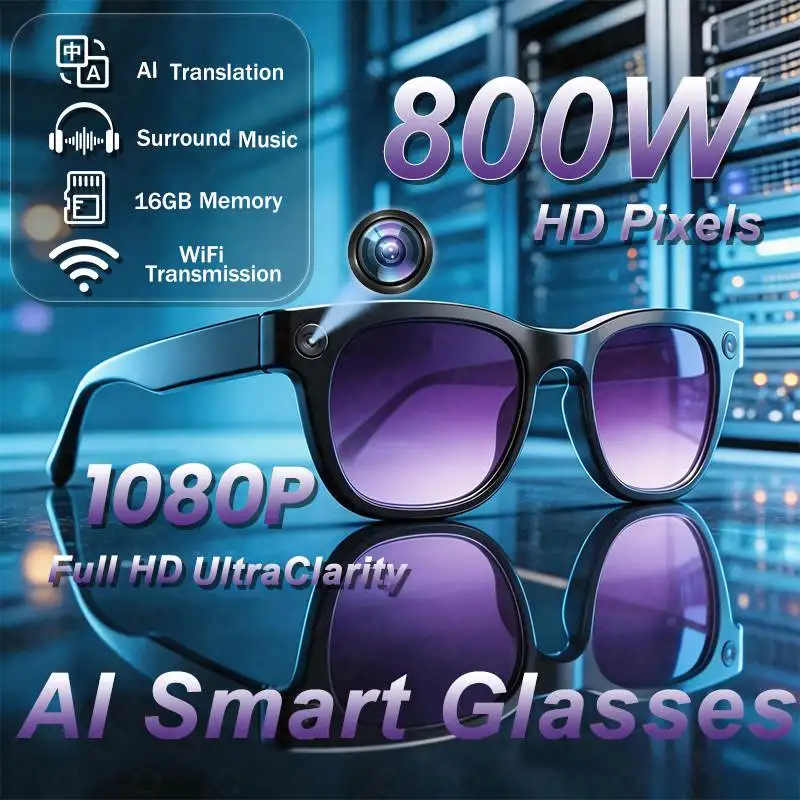 

Умные очки 2026: HD-видео 800W, AI-запись, перевод, Wi-Fi, беспроводные звонки, музыка, многофункциональные, фиолетовые