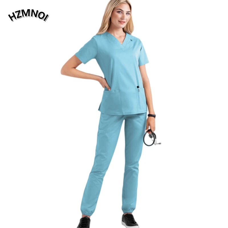 Spring and summer nurse's top double pocket hand wash suit, SPA comfortable nurse care suit, women's short sleeved scrub suit ﻿