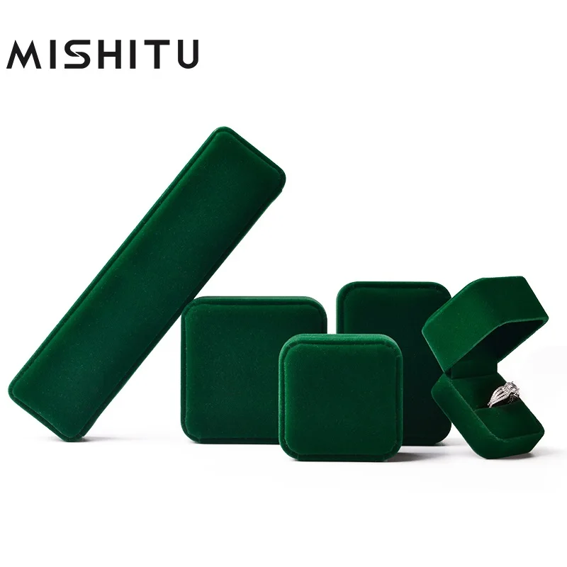 MISHITU Green High-Quality Velvet Ring Box Earrings Pendant  Bracelet Jewelry Box  Proposal Anniversary Jewelry Storage Gift Box