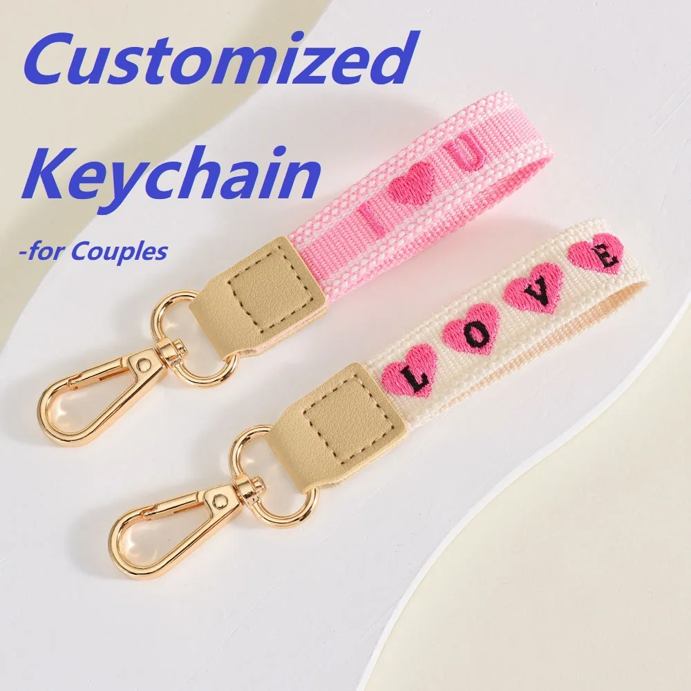 Personalized Woven Keychain, Custom Letter Key Ring, Bag Charm Gift for Lovers Couples, Wedding, Valentine's Day