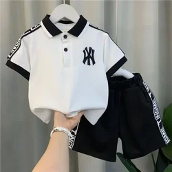 Children's polo shirt Boy summer handsome baby Internet celebrity short sleeve clothes trendy cool two-piece t-shirt set